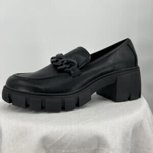 Women's Madden Girl Hoxtonn Chunky Lug Sole Loafers Black Shoes 8.5